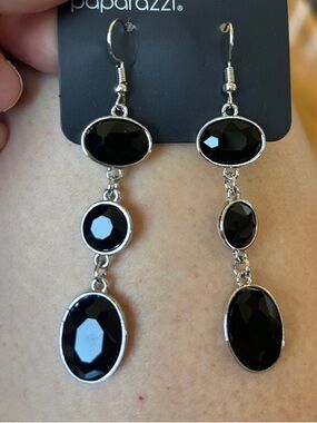 paparazzi Black Faceted Triple-Drop Dangle Earrings